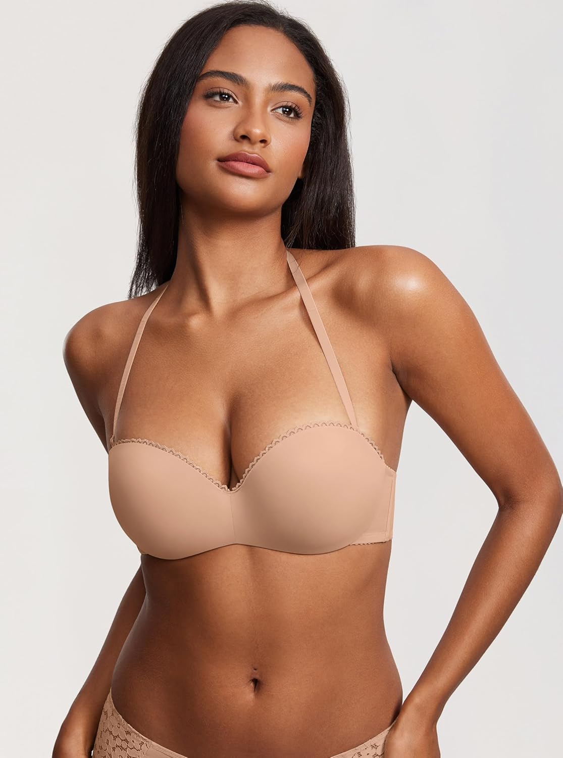 DOBREVA Women's Strapless Push Up Bra Plus Size Padded Underwire Multiway Bandeau